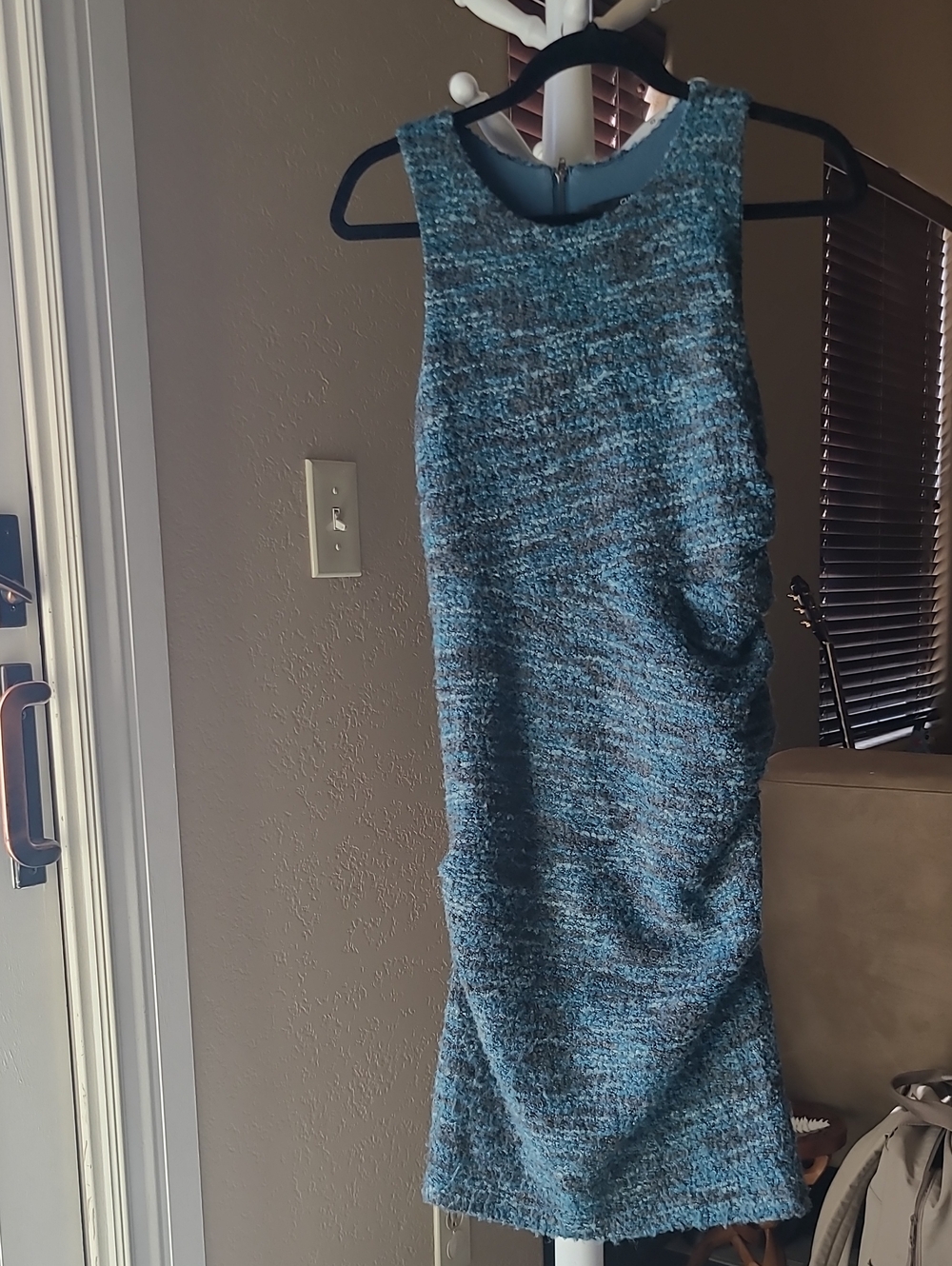 Sleeveless Blue Knit Shift Dress